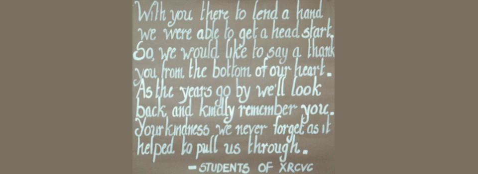 Image of a thank you note from the students of the XRCVC